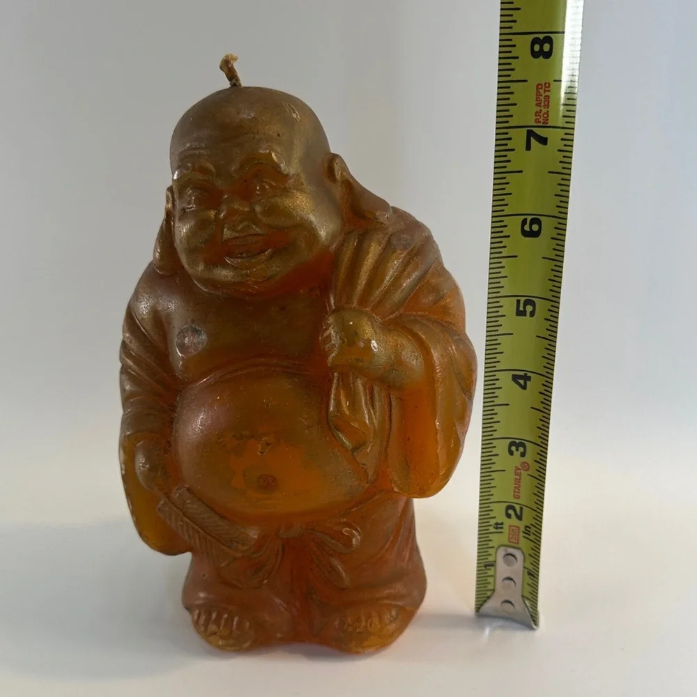 VTG‎ Happy Buddha Shaped Amber Colored Candle Chinese Buddhism Decor